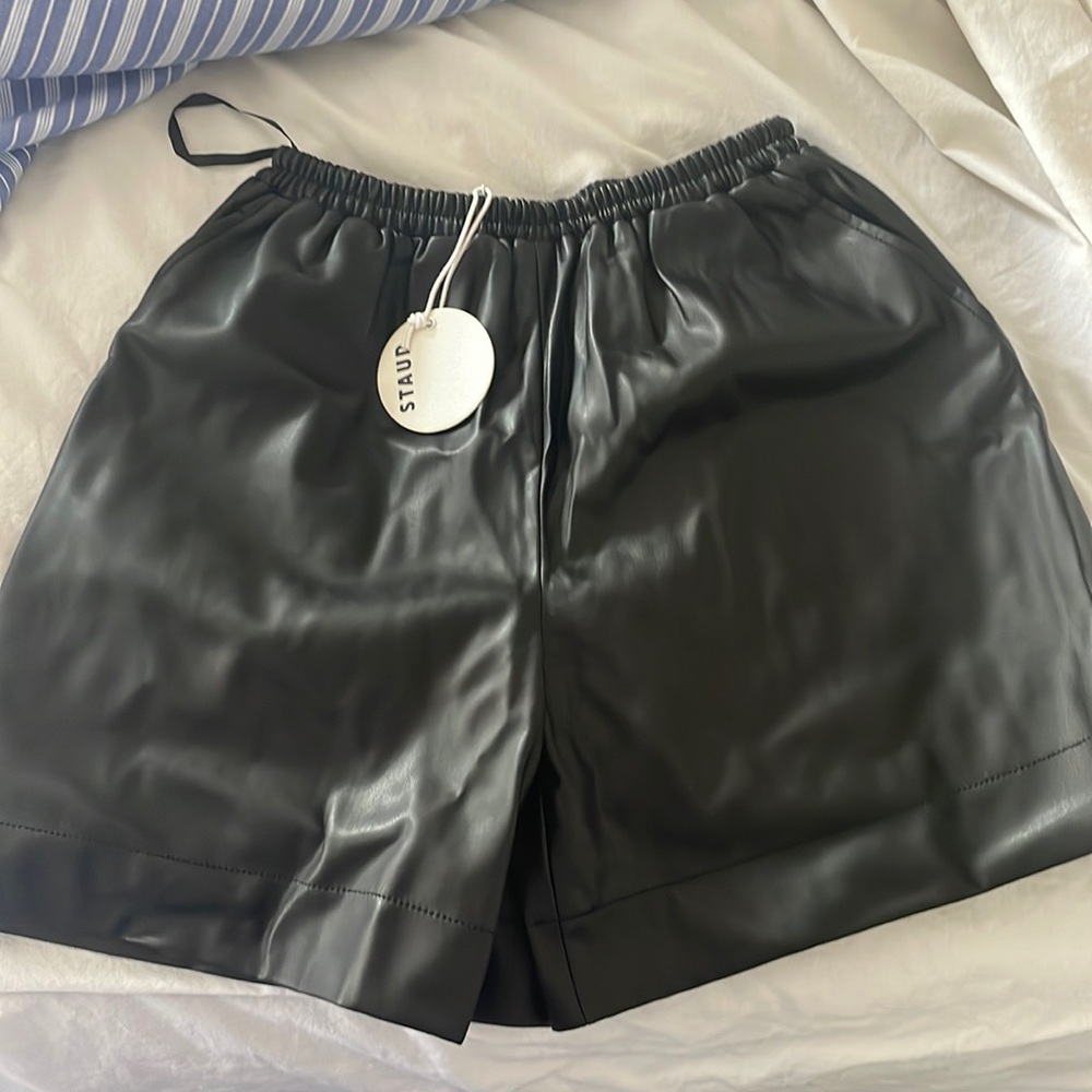 Staud high waist faux leather shorts